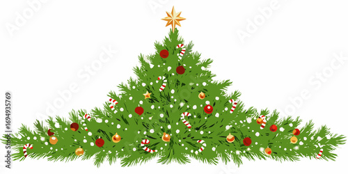 Festive christmas tree decorated with ornaments candy canes and a star