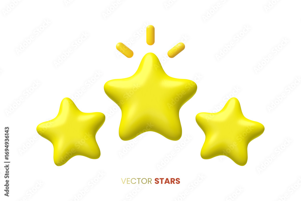Obraz premium Three Shiny 3D vector Cartoon Stars.