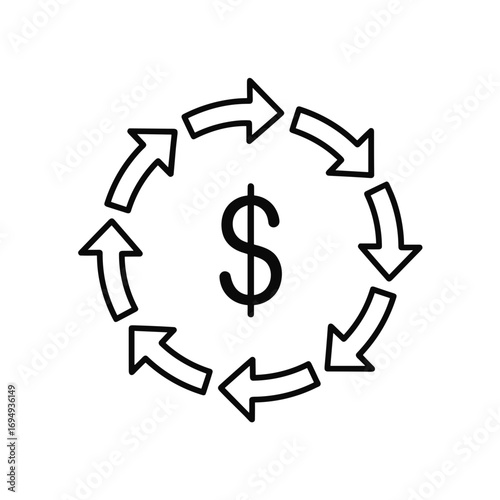 Arrows in a money circle illustration on a transparent background