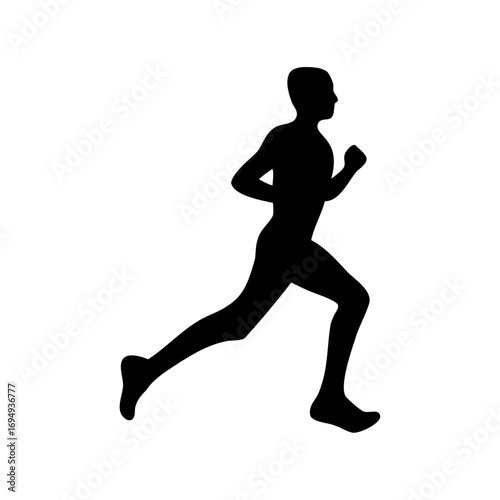 A black silhouette of a man running at a brisk pace forward