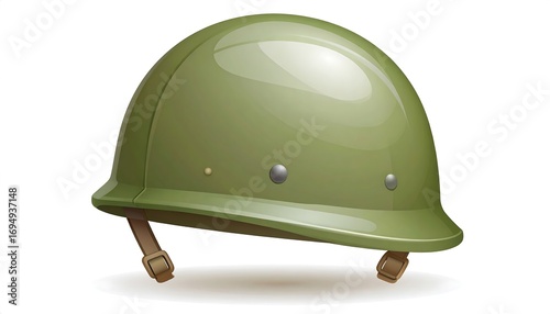A military helmet, olive drab in color, is angled to the right, highlighted by a subtle shadow.