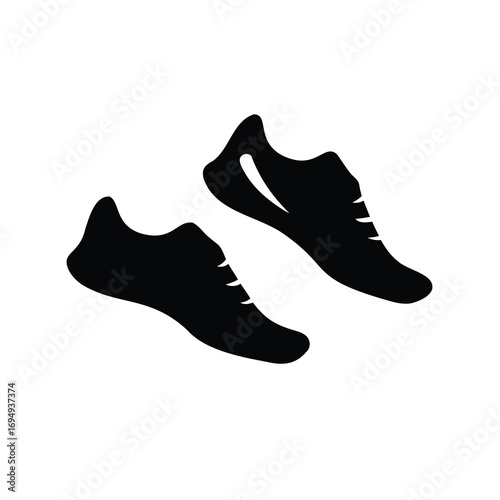 Black silhouette illustration of a pair of running or athletic shoes