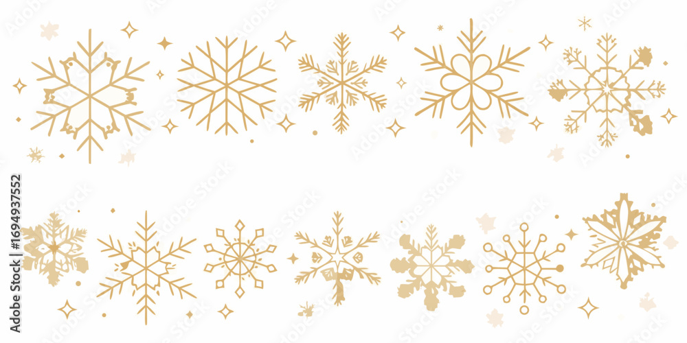 custom made wallpaper toronto digitalElegant gold snowflake border design with scattered stars and dots on white background