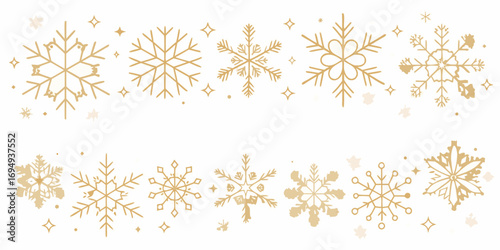 Wallpaper Mural Elegant gold snowflake border design with scattered stars and dots on white background Torontodigital.ca