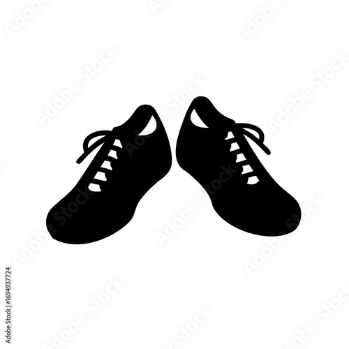 Pair of sporty black shoes with laces suitable for athletic events