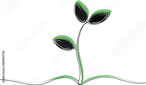 black sprouting plant in one line art style eps