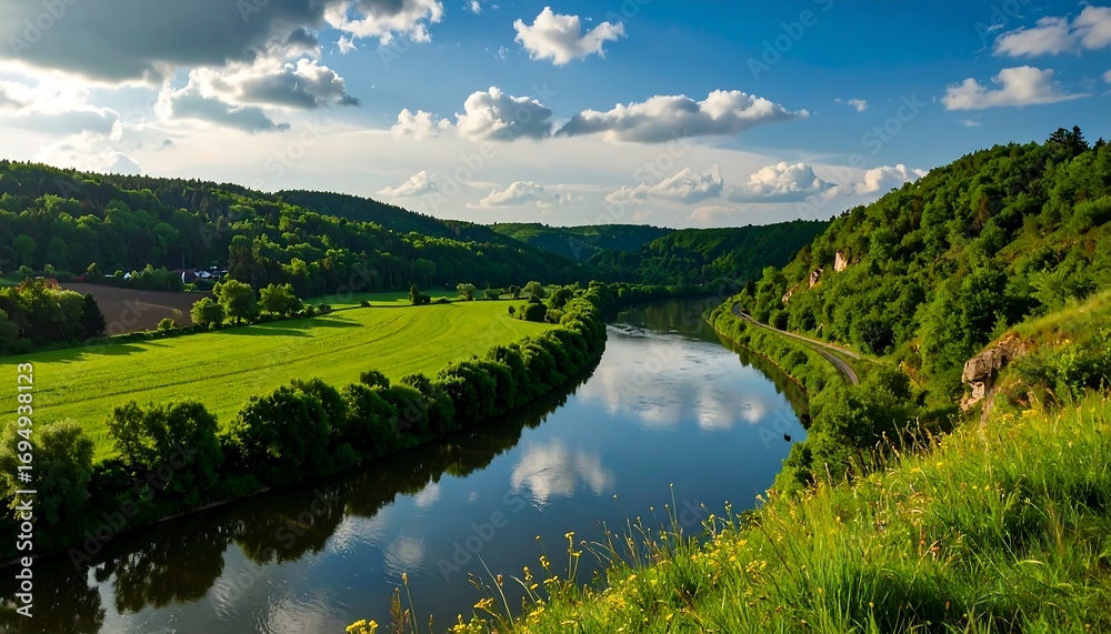 Fototapeta premium Serene river valley landscape
