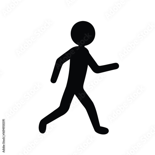 A minimalist stick figure walking with purpose against a white background