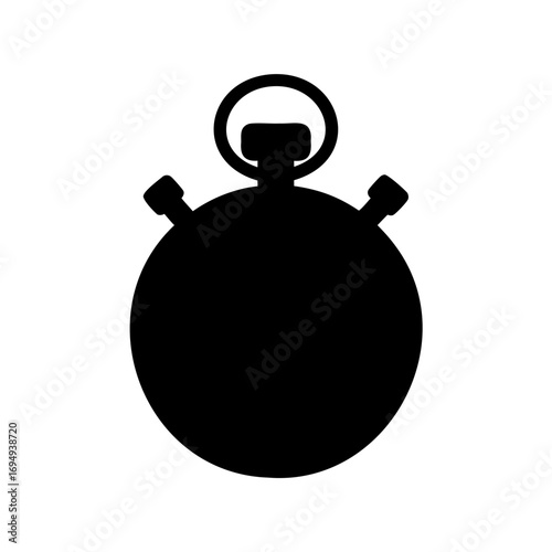 Black and white silhouette of a classic stopwatch on a white backdrop