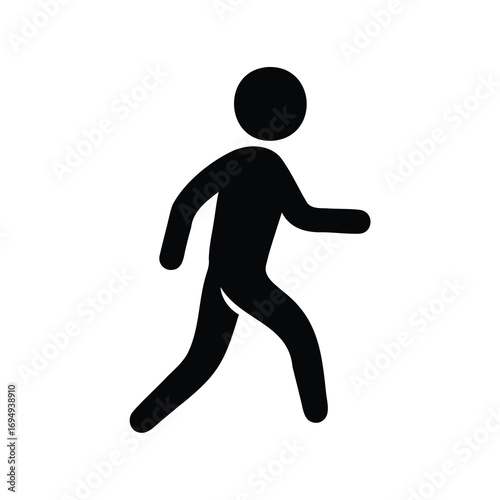 Black Silhouette of Walking Person on White Background for Visual Aid