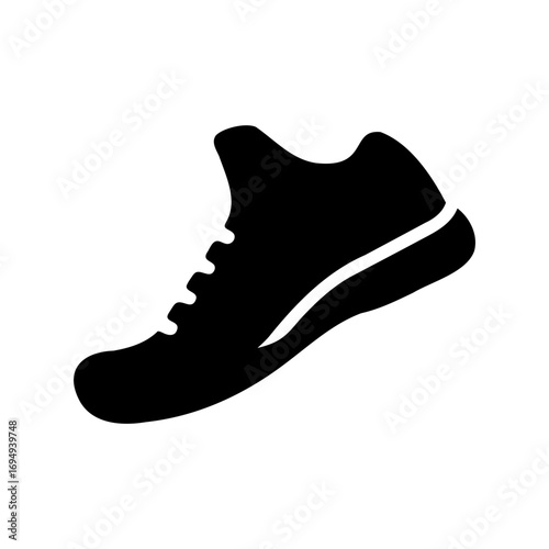 A minimalist black silhouette illustration of a running shoe or sneaker design