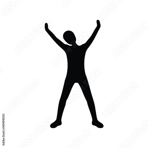 Silhouette of Person with Arms Raised in Exuberant Celebration Victory