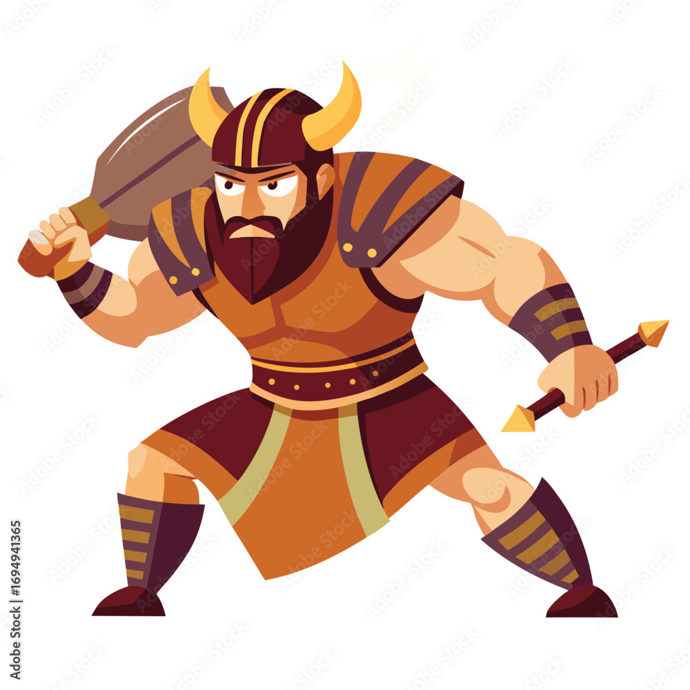 Fototapeta premium Cartoon Viking warrior illustration with sword and character design