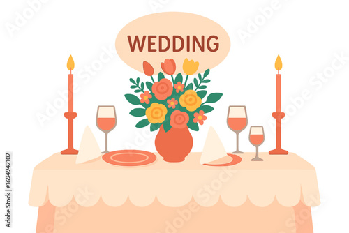 Wedding table setting with flowers, candles, and wine glasses wedding table setup