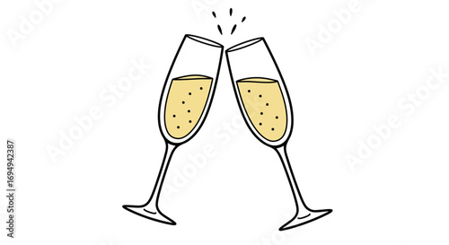 Champagne toast: minimalist line art of clinking glasses celebrating a special occasion