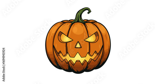 Spooky halloween pumpkin with glowing eyes and grinning face