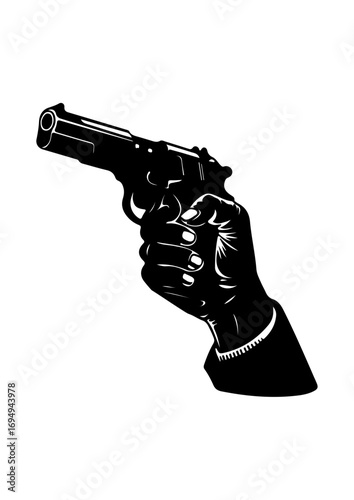 Hand Holding Revolver Silhouette – Pointed Gun Illustration