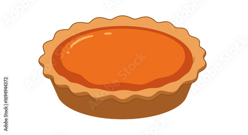 Delicious pumpkin pie with golden brown crust on white background