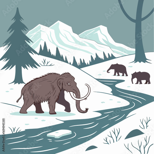 Ice Age Period Prehistoric Scene Vector Illustration
