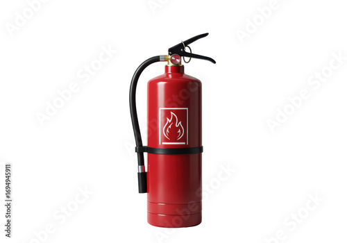 Isolated fire extinguisher standing upright in realistic look for fire emergencies uses