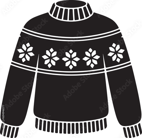 Stylish black and white winter fair isle sweater graphic. A simple, graphic illustration of a winter sweater with a fair isle pattern.
