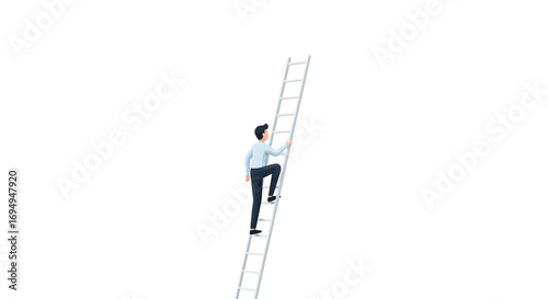 Man climbing ladder symbolizing career growth and success in minimalist design
