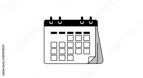 Minimalist calendar icon with grid design and page turned effect