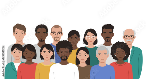 Diverse group of people in flat design style on white background