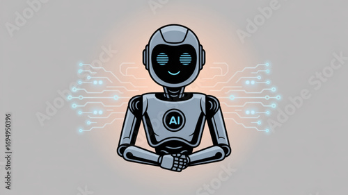 Artificial intelligence robot with circuit board background vector illustration for technology, automation, and future
