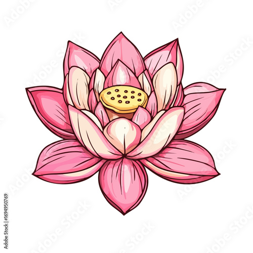 Lotus Flower, cartoon vector illustration, flat 2D isometric style, white background.