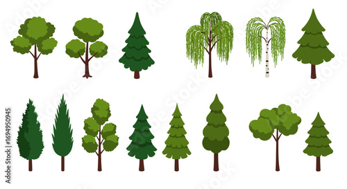 Diverse cartoon trees collection: nature and forest elements