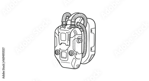 Futuristic sci-fi backpack with tubes in linear design