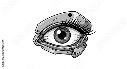Futuristic mechanical eye design with robotic details and realistic features