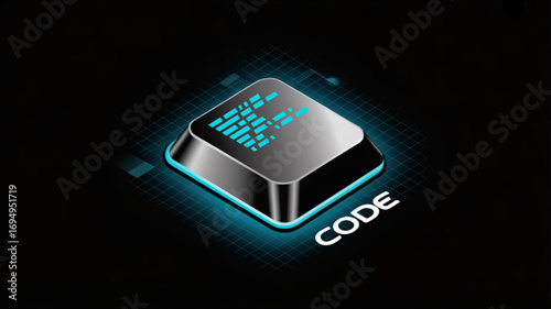 Isometric keyboard key with code inscription isolated on, representing programming, software development, and technology concepts