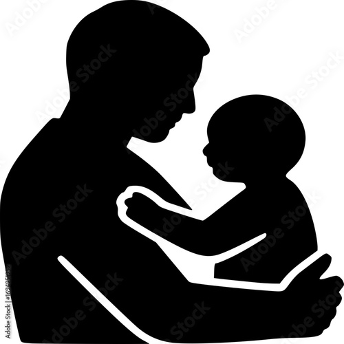 Father and Child Silhouette: A tender silhouette of a father cradling his infant child, embodying the profound bond and unwavering love between parent and offspring, against a clear.