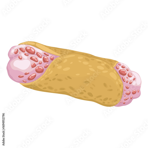 A single hand-drawn cannoli filled with creamy ricotta and pistachios. This vector illustration captures the essence of this classic Italian pastry, perfect for culinary blogs, bakery desserts