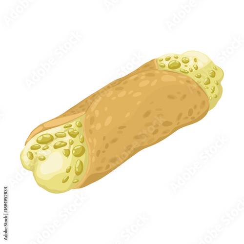 A single hand-drawn cannoli filled with creamy ricotta and pistachios. This vector illustration captures the essence of this classic Italian pastry, perfect for culinary blogs, bakery