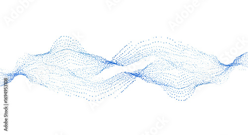 Blue abstract wave of dots forming flowing data pattern on white background