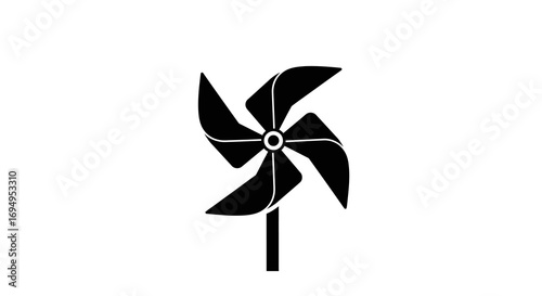 Minimalist black and white pinwheel silhouette on white background