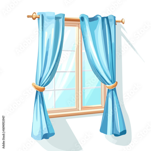 Window Curtain, vector graphic, 2D flat isometric cartoon illustration on white background.
