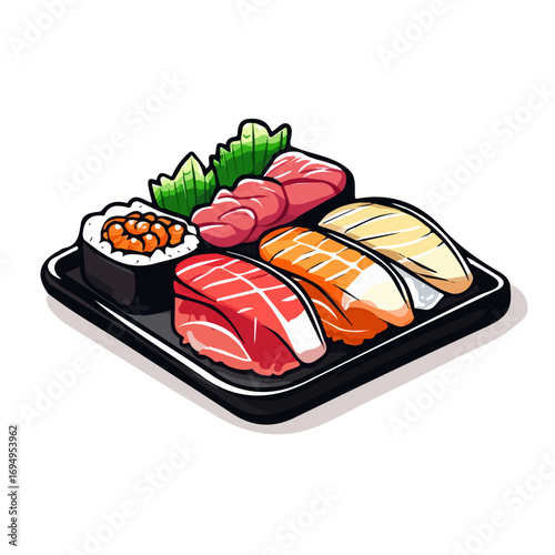 Sashimi, flat 2D isometric cartoon vector image isolated on white background.