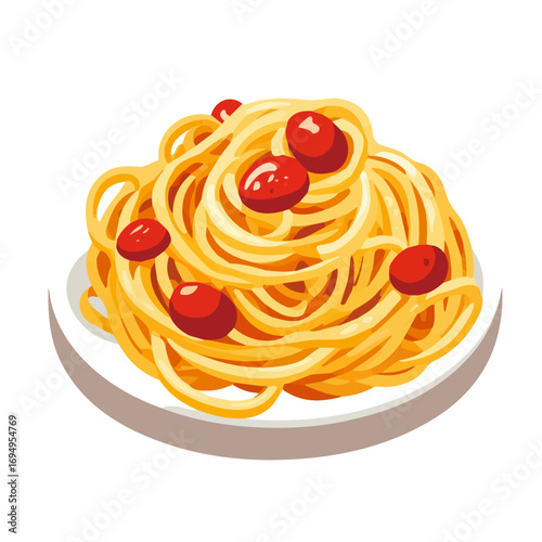 Spaghetti, vector graphic, 2D flat isometric cartoon illustration on white background.

