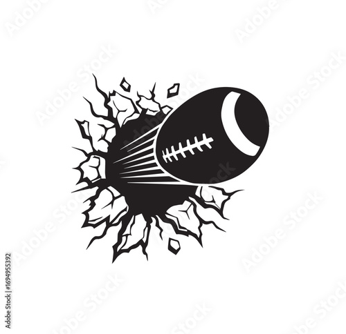 American football bursting through a cracked surface sport game