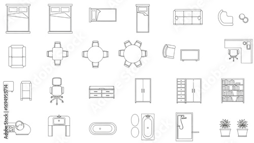 CAD Furniture Blocks | Mobiliario Plan View Vector for Architecture and Interior Design
