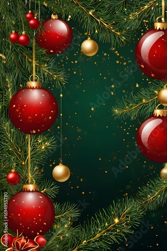 Luxury Black Holiday Background with Christmas Balls