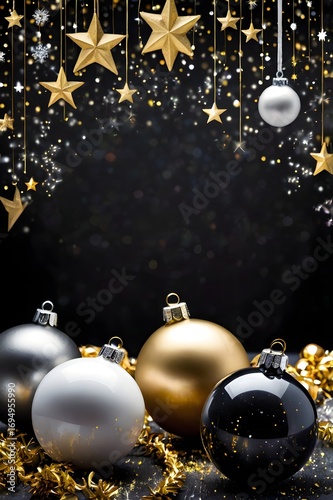 Black Christmas Background with Golden Baubles