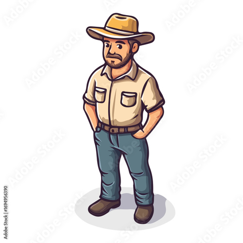 Farmer, cartoon vector illustration, flat 2D isometric style, white background.