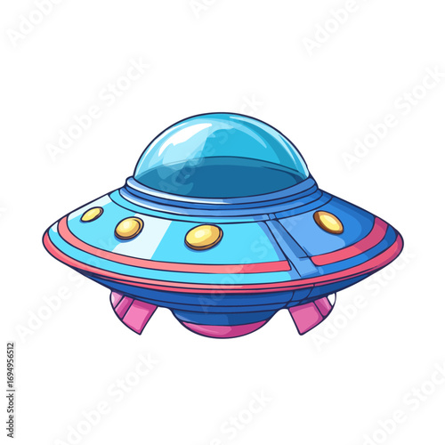 Alien Spaceship, cartoon vector illustration, flat 2D isometric style, white background.