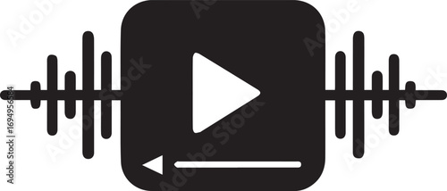 Minimalist audio player interface elements silhouette with sound waves and play button