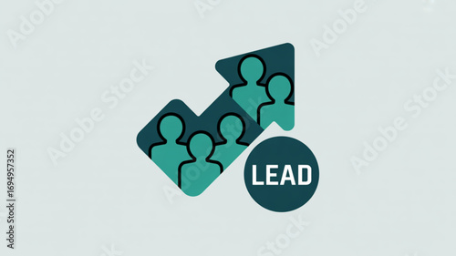Illustration of lead generation with an arrow pointing upwards and people icons, symbolizing growth and success in acquiring potential customers for business